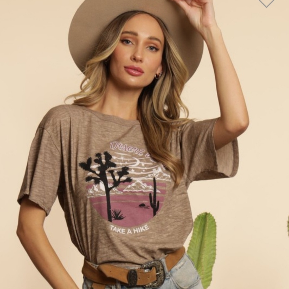 Oversized Vintage Washed Desert Vibes Take a Hike Graphic Tee